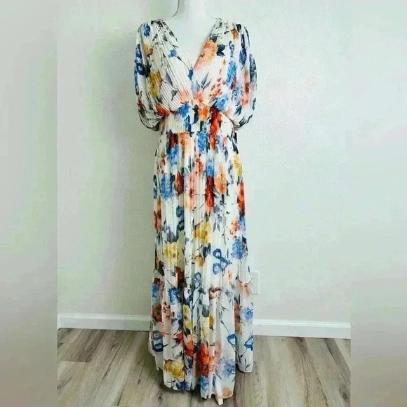 Express Floral Draped Sleeve Pleated Maxi Dress Size Large - Picture 5 of 14